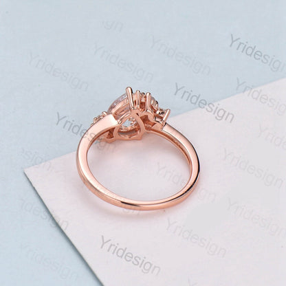Pear shaped alexandrite ring rose gold vintage unique alexandrite engagement ring alternative cluster ring art deco moissanite bridal ring - PENFINE