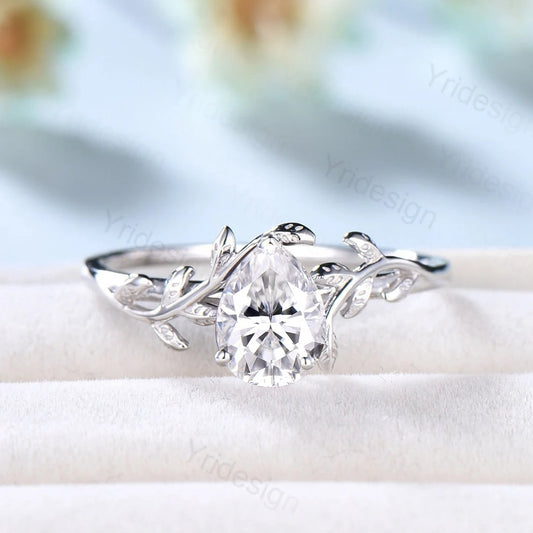 Natural Inspired Moissanite Ring Vintage Twig Moissanite Engagement Ring Rose Gold Leaves Branch Simulant Diamond Ring For Women Bridal Ring - PENFINE