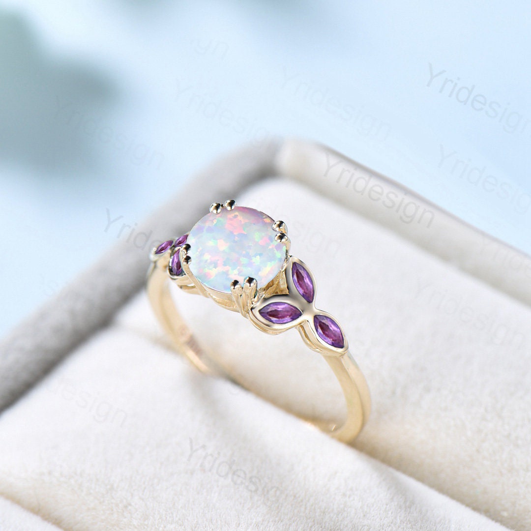 Unique Fire Opal and CZ Diamond Engagement Ring, Lovely Unique Bazel outlet Setting Ring, Star Designe Diamond Art deco Ring , Ring for girlfriend