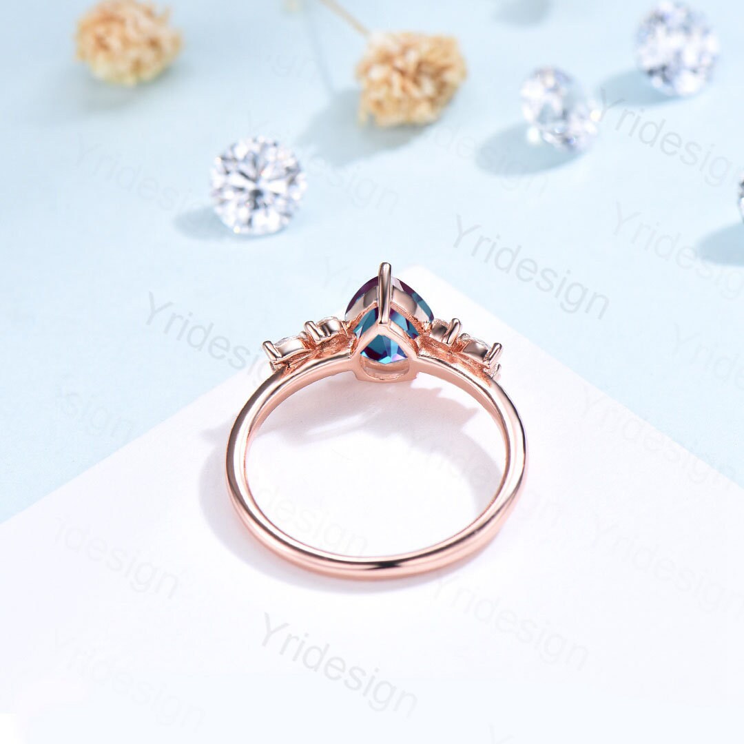 Vintage Alexandrite Opal Engagement Ring Pear Shaped Wedding Ring Women Art Deco Cluster Moissanite Anniversary Gift Bridal Promise Ring - PENFINE