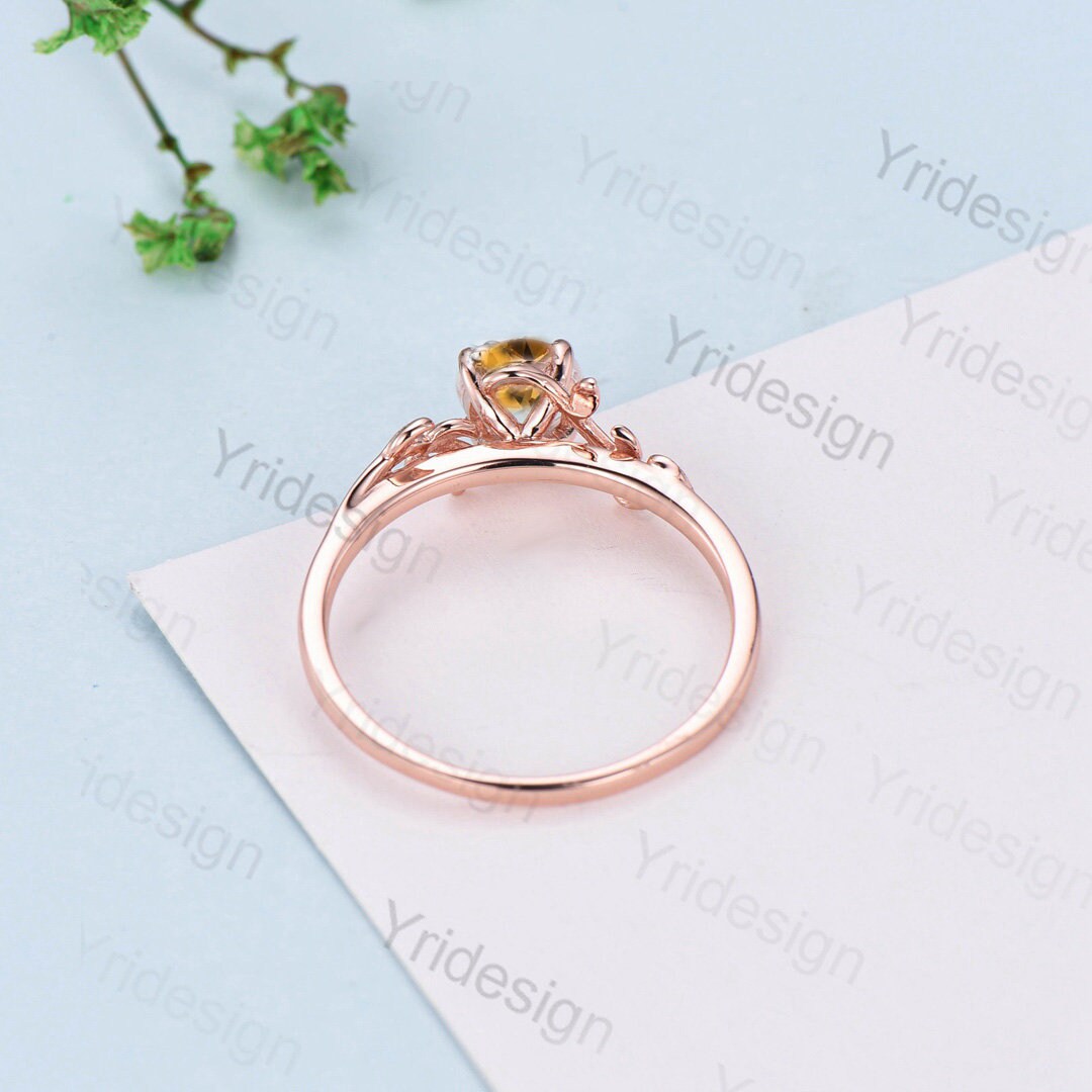 Vintage Oval Citrine Ring, orders 925 Dainty Engagement Ring, Nature Inspired Promise Ring Unique 14K Rose Gold Wedding Ring Gift for Women