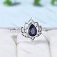Lotus flower blue sandstone ring bezel set galaxy unique guardian engagement ring teardrop promise ring unique handmade proposal gifts women - PENFINE
