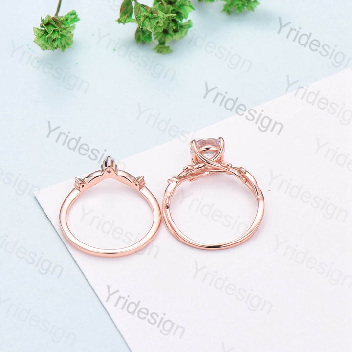 Twig Moissanite Engagement Ring Set Rose Gold Natural Inspired Branch Moissanite Wedding Ring Set Women Unique Leaf anniversary promise ring - PENFINE