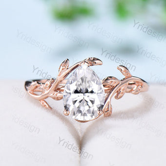 Natural Inspired Moissanite Ring Vintage Twig Moissanite Engagement Ring Rose Gold Leaves Branch Simulant Diamond Ring For Women Bridal Ring - PENFINE