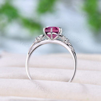 Natural Inspired Pink Tourmaline Ring Vintage Unique Twig Engagement Ring 14K White Gold Leaf Branch Wedding Ring Women Anniversary Gift - PENFINE