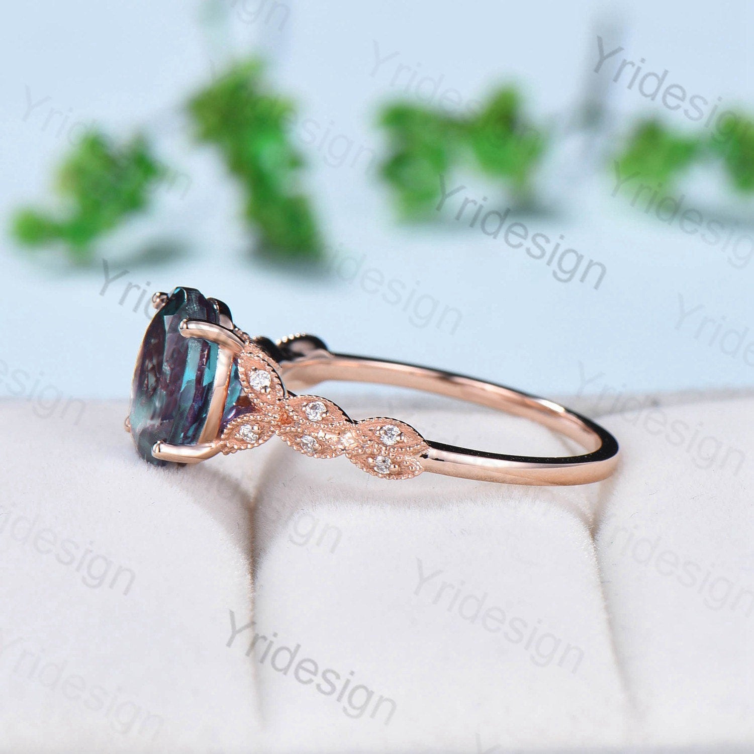 Alexandrite Split Band Milgrain Ring Antique Cushion Cut Engagement Ring June Birthstone deals