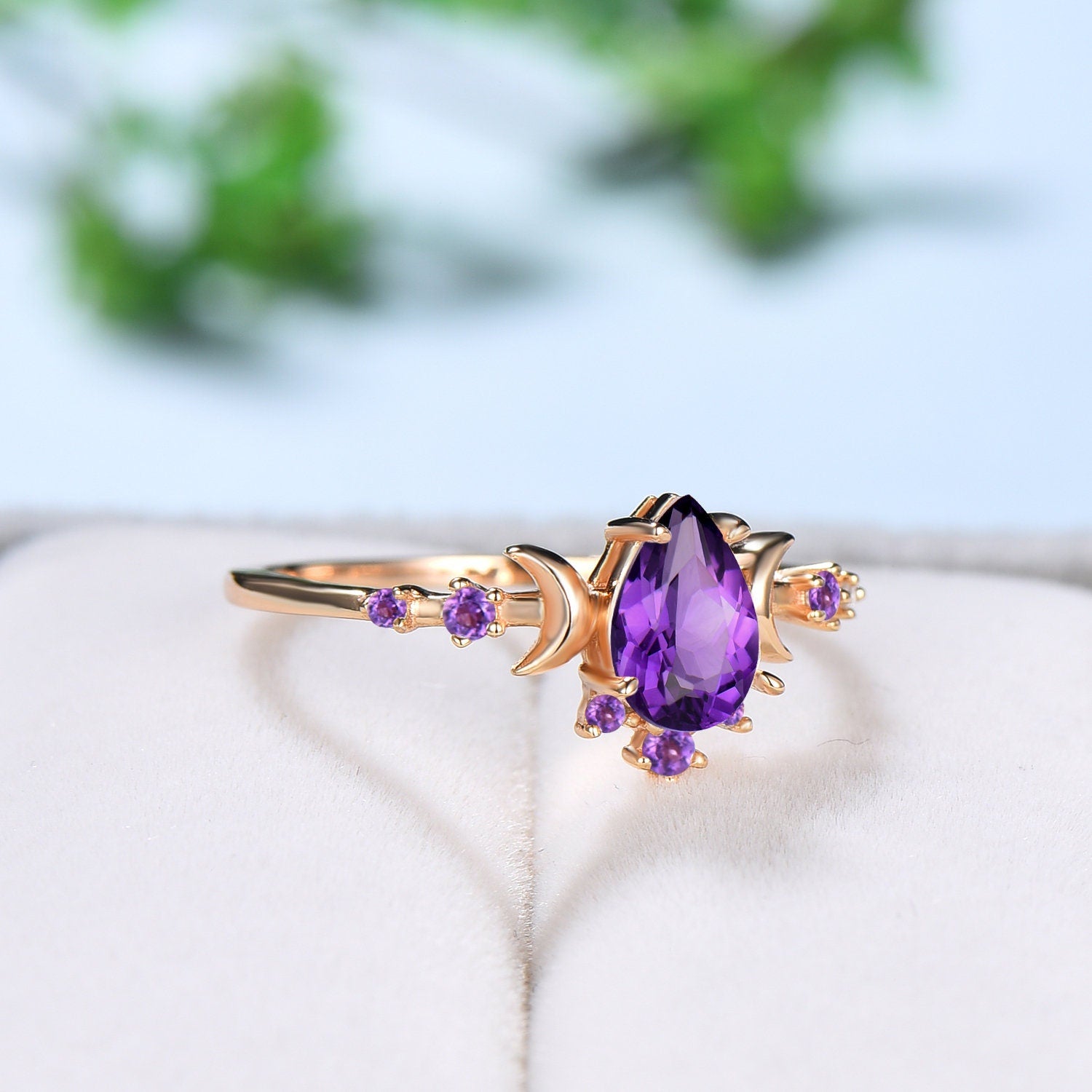 Gold silver Amethyst Flower design Ring Anniversary outlet gift