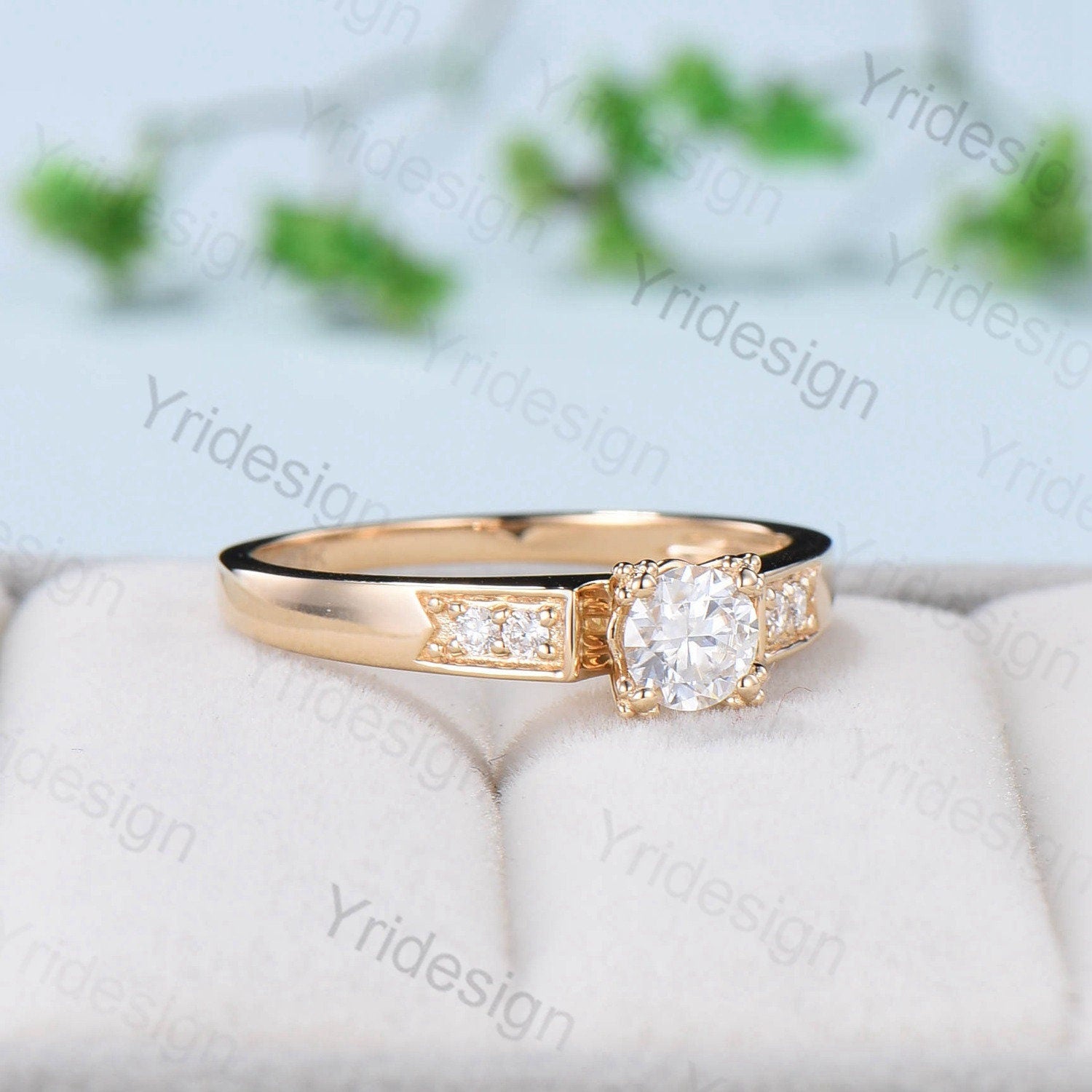 Unique Moissanite Engagement Ring Rose Gold Art Deco Promise Diamond Ring,Vintage Moissanite Rings For Women Moissaninte Jewelry - PENFINE