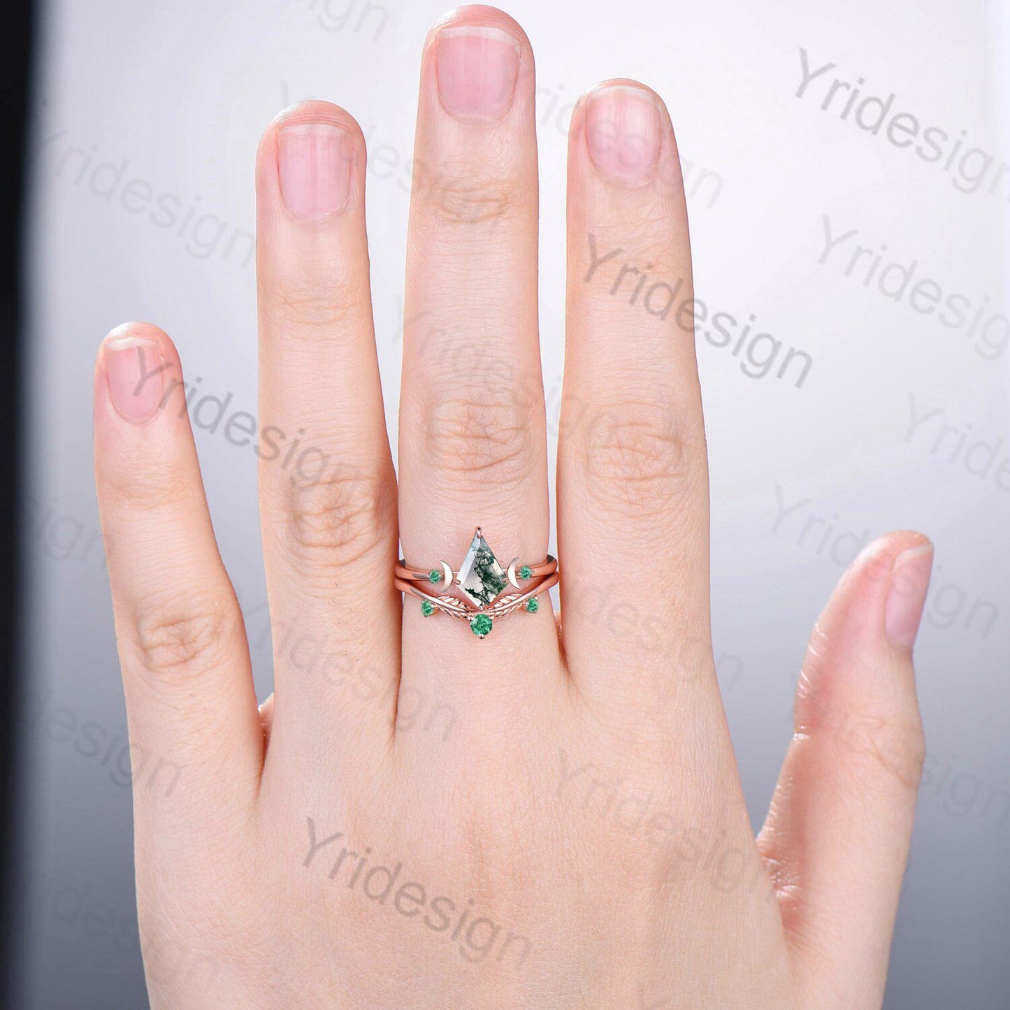 Kite Green Moss Agate Ring For Women- 14K Rose Gold Vermeil Simple Kite Engagement  Ring For Her- Geometric Wedding Ring- Dainty Promise Ring in 2023