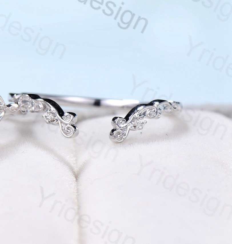 Unique Green Sapphire Leaf Engagement Ring Set Solid 10K/14K/18K White Gold Antique Cluster Pear Moissanite Leaves Wedding Ring For Women - PENFINE