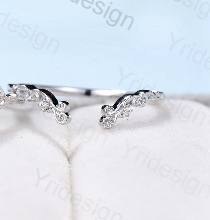 Unique Green Sapphire Leaf Engagement Ring Set Solid 10K/14K/18K White Gold Antique Cluster Pear Moissanite Leaves Wedding Ring For Women - PENFINE