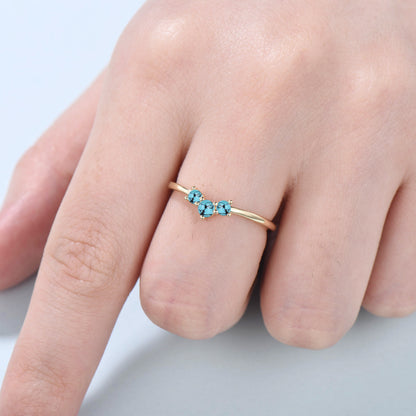 Dainty Turquoise wedding band three stone stacking ring minimalist turquoise wedding ring for women anniversary gift promise band for wife - PENFINE