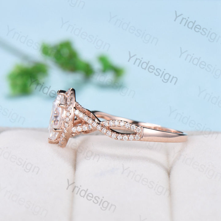 Vintage Marquise Cut Moissanite engagement ring rose gold Unique Infinity forever Basket moissanite wedding ring women art deco bridal ring - PENFINE