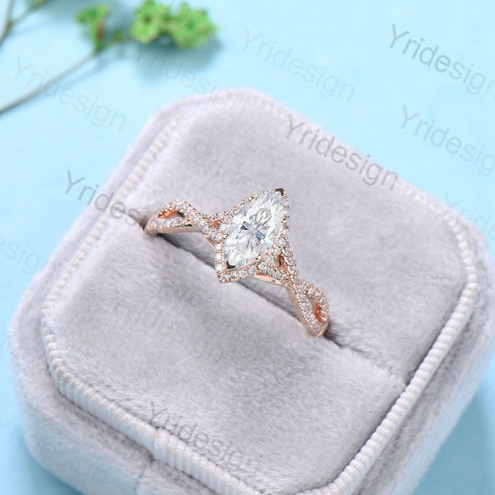 Vintage Marquise Cut Moissanite engagement ring rose gold Unique Infinity forever Basket moissanite wedding ring women art deco bridal ring - PENFINE