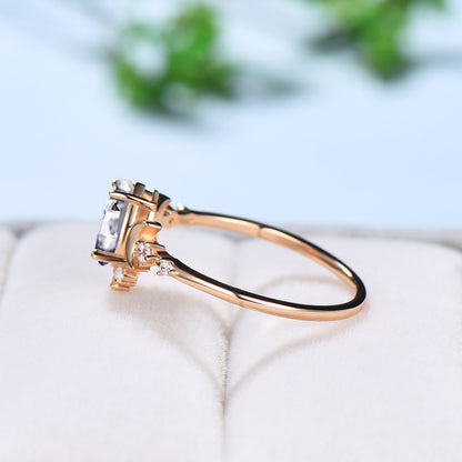 Vintage Moissanite Ring Pear Shaped Moon Engagement Ring Unique Crescent moon opal wedding ring Women celestial anniversary Christmas Gift - PENFINE