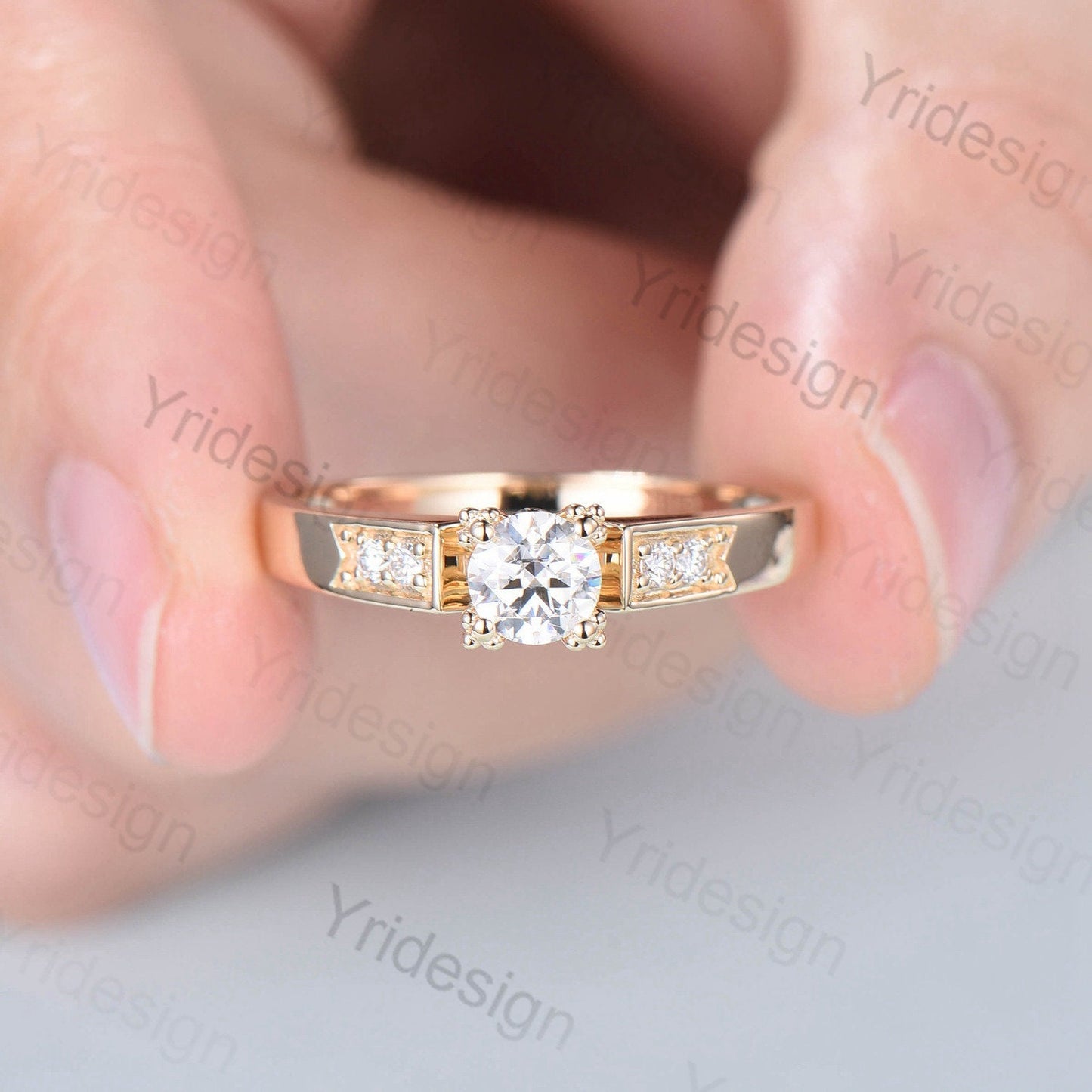 Unique Moissanite Engagement Ring Rose Gold Art Deco Promise Diamond Ring,Vintage Moissanite Rings For Women Moissaninte Jewelry - PENFINE