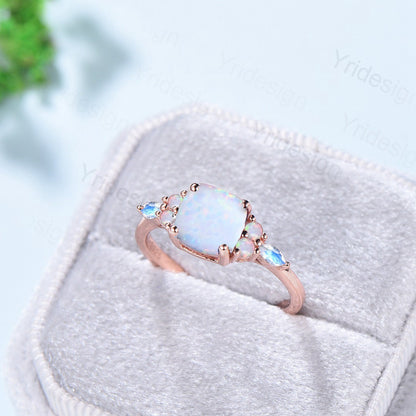 Vintage Cushion Opal Engagement Ring Antique Cluster Marquise Moonstone Opal Wedding Ring Unique Art Deco October Birthstone Promise Ring - PENFINE