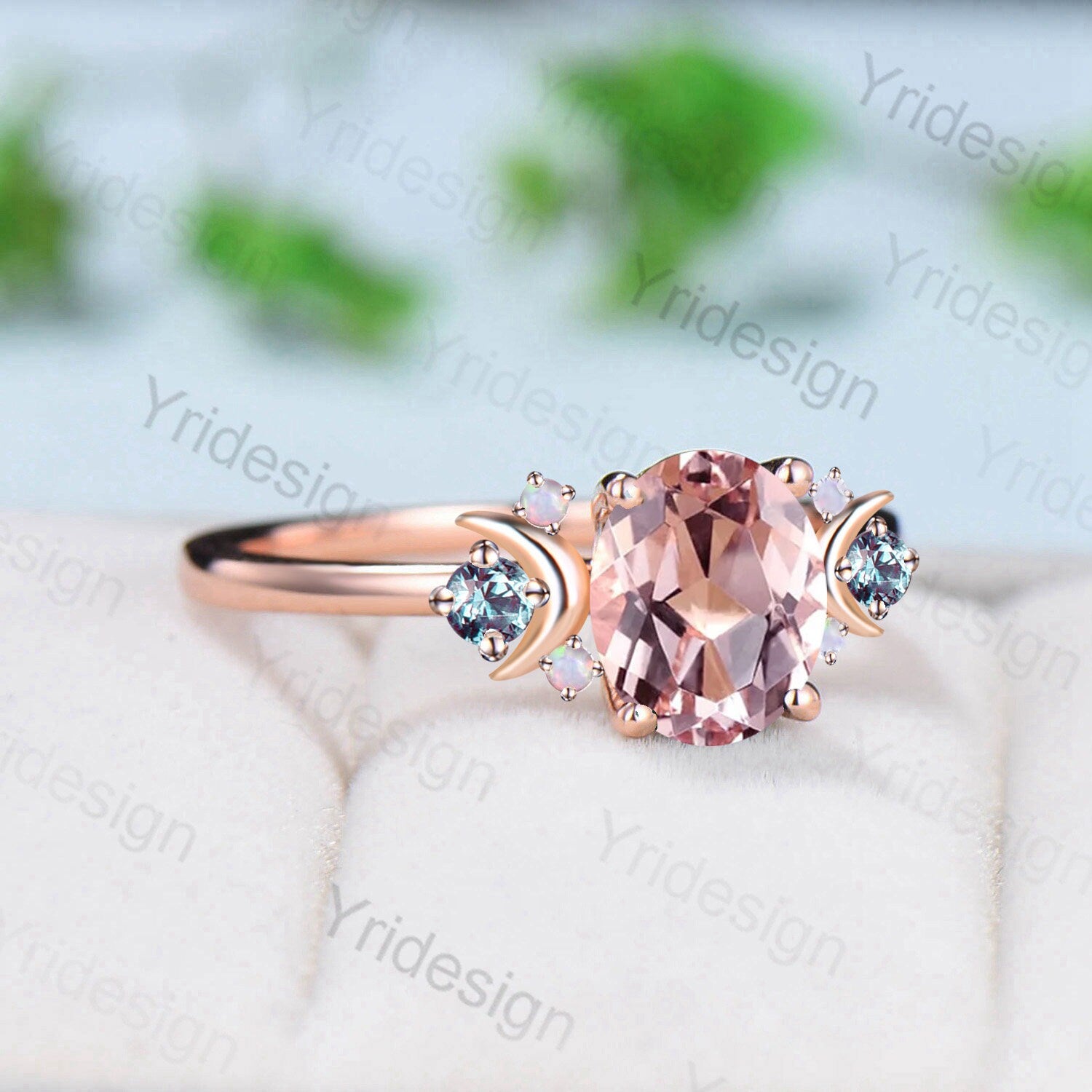 Amazon.com: 2 Carat Morganite and Diamond Trio Set, Engagement Ring and 2  Matching Wedding bands, 10k Rose Gold : Handmade Products