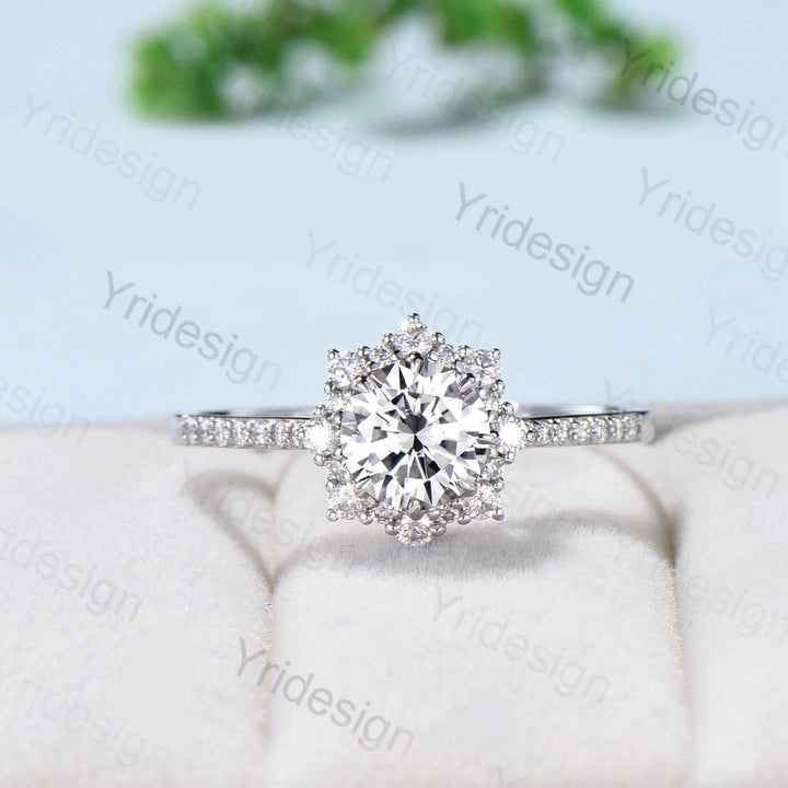 Double Halo Moissanite Engagement  Ring Set Vintage Unique Moissanite Wedding Ring Set Solid White Gold Diamond Band For Women Bridal Set - PENFINE