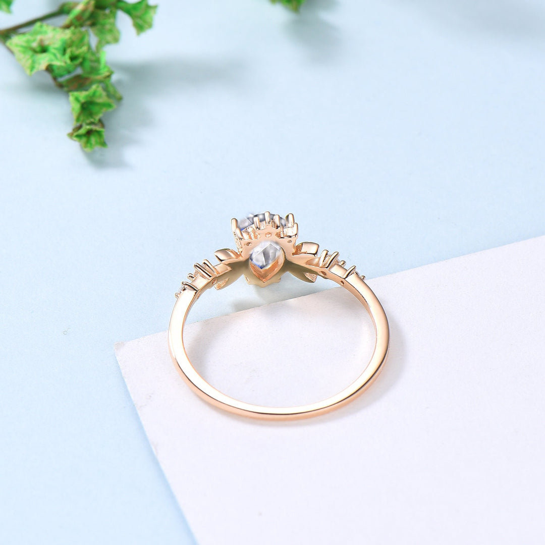 Vintage Moissanite Ring Pear Shaped Moon Engagement Ring Unique Crescent moon opal wedding ring Women celestial anniversary Christmas Gift - PENFINE