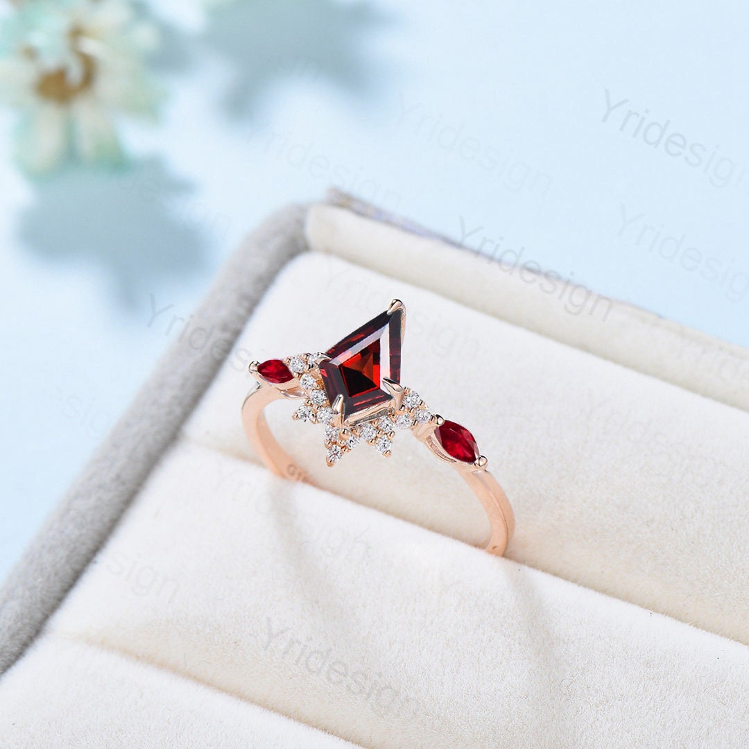 Art Deco Kite Cut Garnet Engagement Ring Vintage Marquise Garnet Wedding Ring Women Gold Promise Ring Valentine's Day Gift Christmas Gift - PENFINE