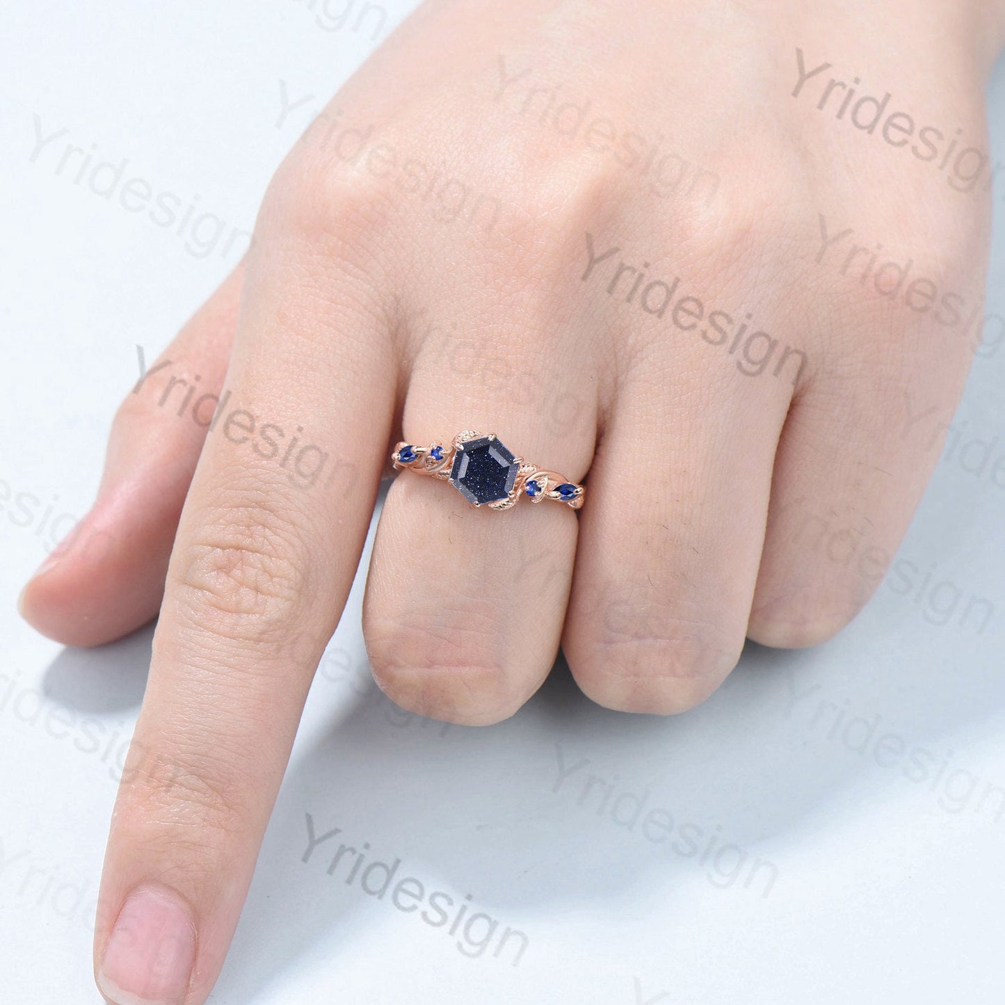Nature Inspired  Blue Sandstone Engagement Ring Vine Twig Sapphire Wedding Band Branch Promise Ring Unique Handmade Proposal Gifts for Women - PENFINE
