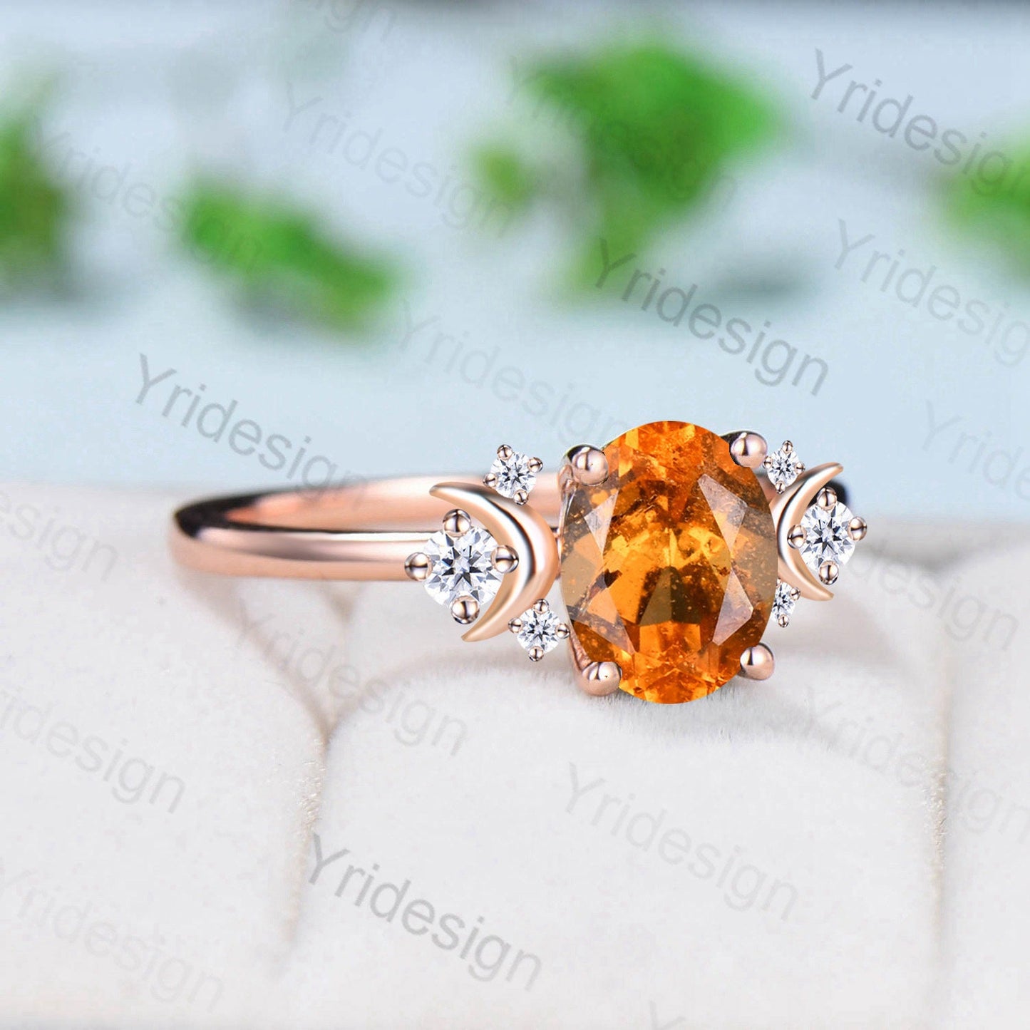 Vintage Natural Spessartite Garnet Engagement Ring Unique Celestial Moon Fanta Crystal Ring Rose Gold Art Deco Personalized Gift for Her - PENFINE