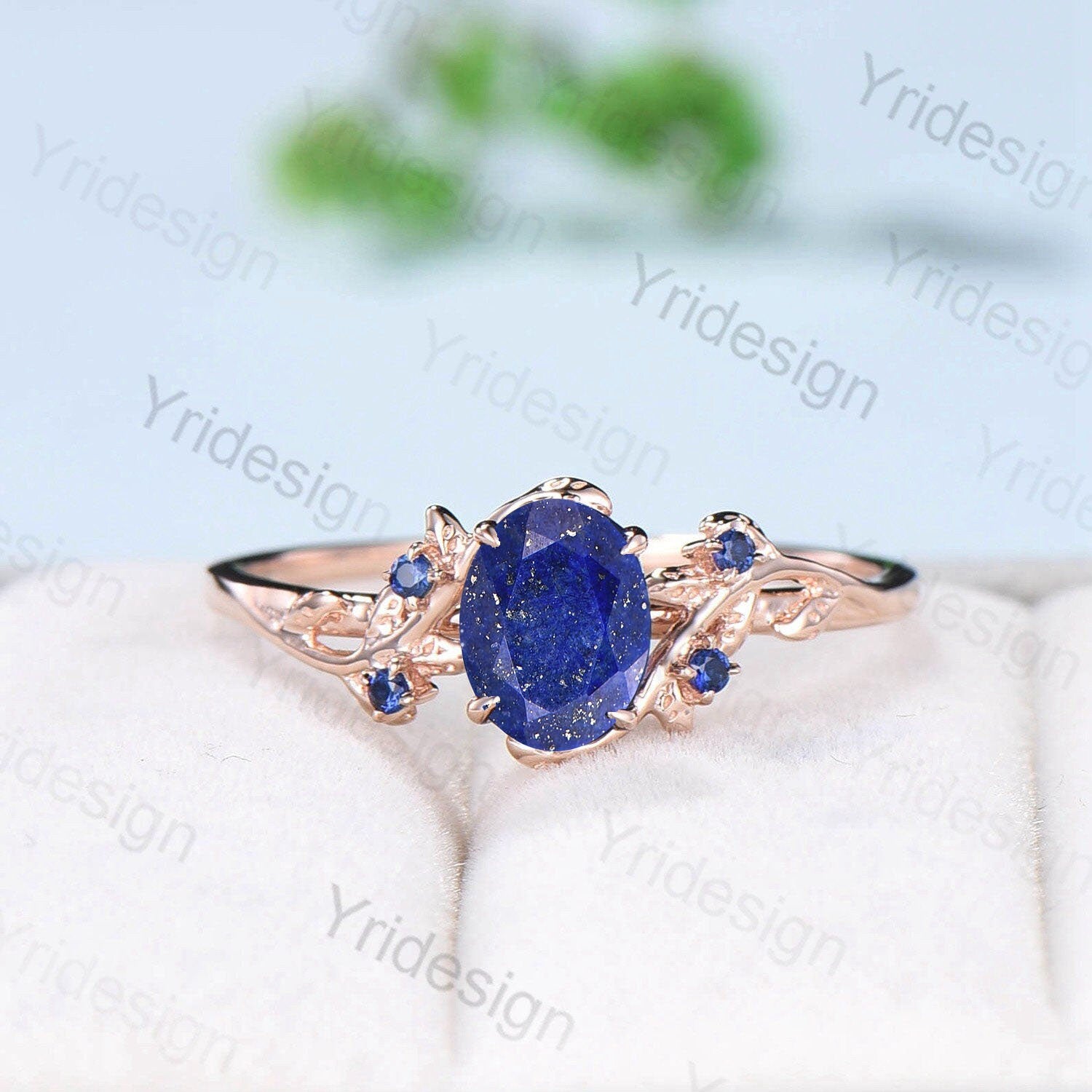 Nature Inspired Lapis Lazuli Wedding Ring Set Elegant Twig Engagement Ring Cluster Sapphire Branch Promise Ring Blue Stone Anniversary Ring - PENFINE