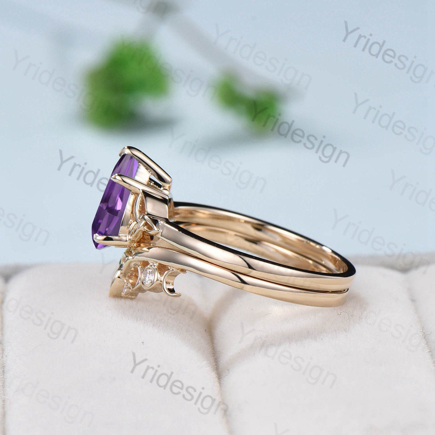 Vintage amethyst ring Nose Viking engagement ring set pear purple crystal wedding ring set women Unique Celtic Love Knot anniversary ring - PENFINE