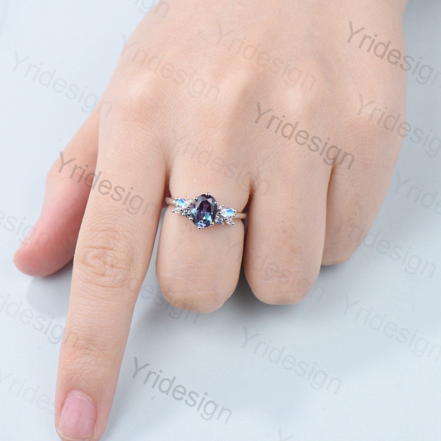 Unique Alexandrite Engagement Ring Women Alternative Moonstone Wedding Ring Vintage Nature Inspired Cluster Moissanite Promise Ring For Her - PENFINE