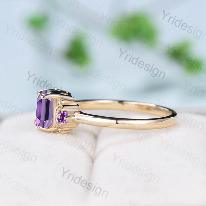 Vintage Amethyst Ring Unique Hexagon Amethyst Moon Engagement Ring women Art Deco February birthstone ring gift Purple Crystal Promise Ring - PENFINE