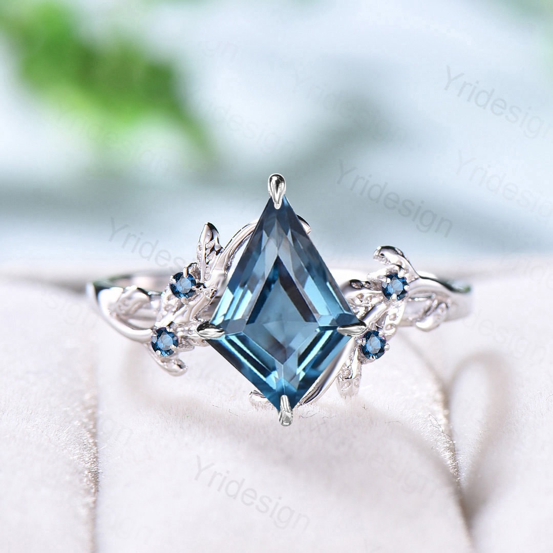 Elegant London Blue Topaz Ring Vintage Unique Twig Engagement Ring