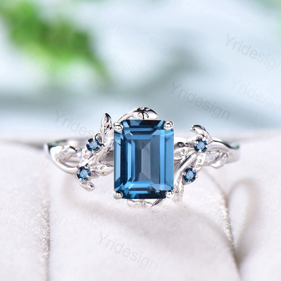 Swiss Blue Topaz Engagement Ring Vintage Five Stone Rings White Gold Art  Deco Moissanite Wedding Ring Pear Shaped Anniversary Ring - Etsy