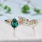 Vintage emerald engagement ring set pear shaped green crystal wedding ring set women Unique Norse Viking Celtic Love Knot bridal ring gift - PENFINE