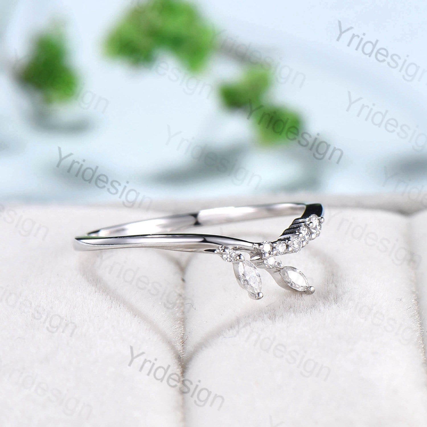 14K White Gold Moissanite Wedding Band Vintage Style Stacking Ring Art Deco Anniversary Matching Band Antique Promise Ring for Women Gift - PENFINE