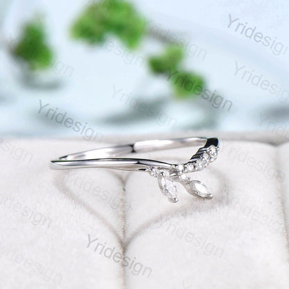 14K White Gold Moissanite Wedding Band Vintage Style Stacking Ring Art Deco Anniversary Matching Band Antique Promise Ring for Women Gift - PENFINE