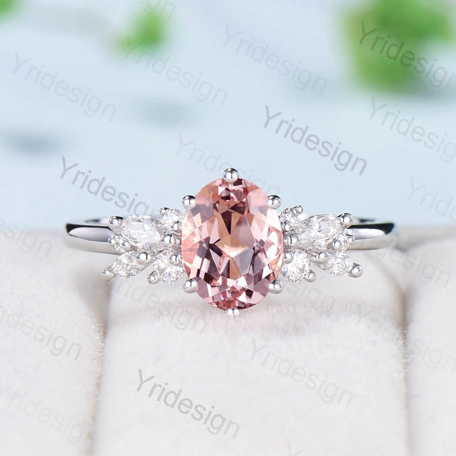 Pink Morganite Engagement Ring,10mm 2.6ct Trillion Cut Stone,Solid 14K Rose  Gold,Wedding Promise Band | Amazon.com