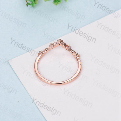 Curved V wedding band rose gold twisted diamond matching band for women unique art deco stacking ring moissanite matching stacking band - PENFINE