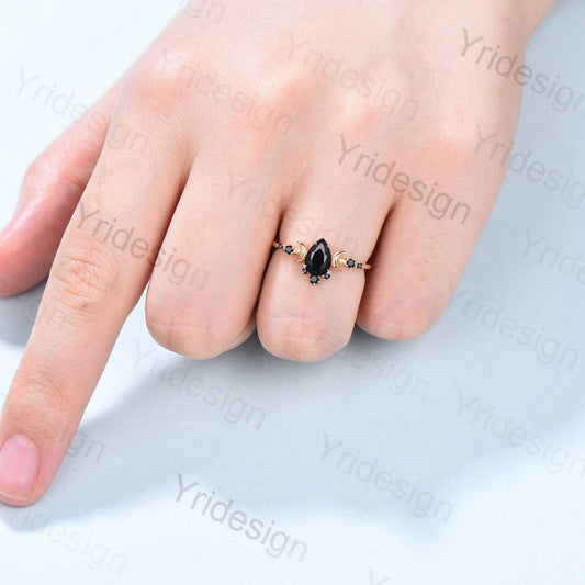 Vintage black rutilated quartz engagement ring set five stone rose