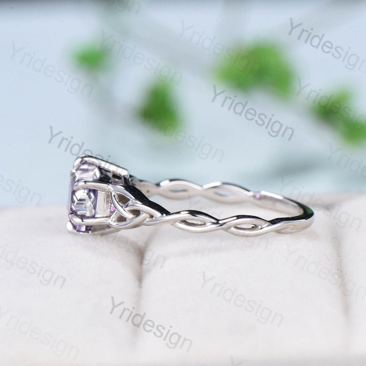 Norse Viking Hexagon Moissanite Ring Set Celtic Love Knot Moissanite Engagement Ring White Gold Unique Twisted Wedding Ring Set For Women - PENFINE