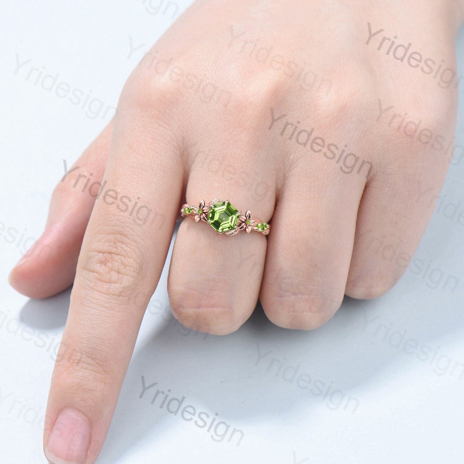 14k Two Tone Peridot Engagement Ring, Unique Rose Flower Engagement Ring, Peridot Vintage Flower buying Ring, Filigree Style Peridot Wedding Ring.