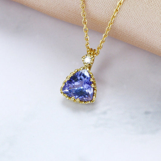 Trilliant Tanzanite pendant necklace vintage triangle tanzanite diamond pendant 9k/14k/18k rose gold necklace Engagement Gift For Women - PENFINE