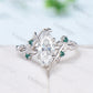 Elegant Moissanite Engagement Ring Marquise Cut Vintage Unique Twig Leaf Cluster Emerald Wedding Ring for Women Natural inspired Branch Ring - PENFINE