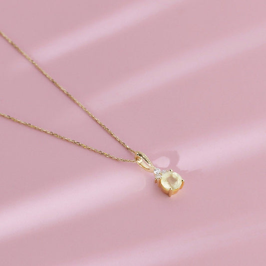 Dainty natural grape stone pendant necklace Minimalist Green stone solid 9k/14k/18k yellow gold moissanite pendant vintage necklace for girl - PENFINE
