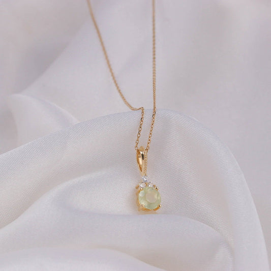 Dainty natural grape stone pendant necklace Minimalist Green stone solid 9k/14k/18k yellow gold moissanite pendant vintage necklace for girl - PENFINE