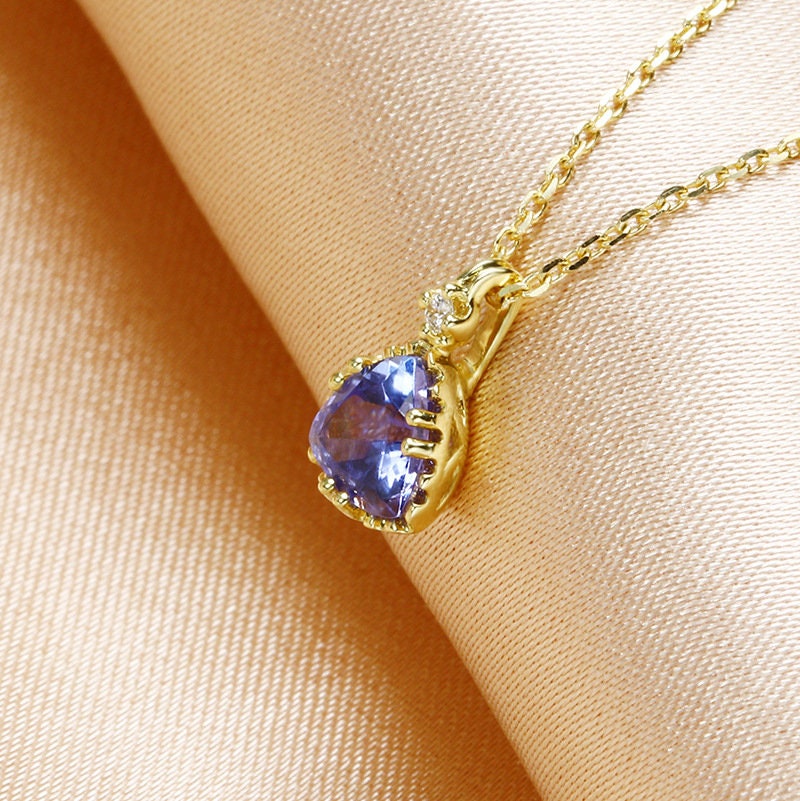 Trilliant Tanzanite pendant necklace vintage triangle tanzanite diamond pendant 9k/14k/18k rose gold necklace Engagement Gift For Women - PENFINE