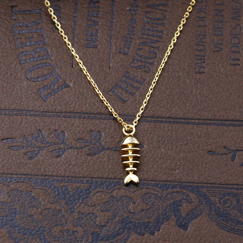 Gold Fish Pendant, Gold Fish Necklace, Fish Bone Pendant, Artistic Necklace,  Animal Necklace, 18K Vermeil Necklace, Sea Necklace,gold Plated - Etsy