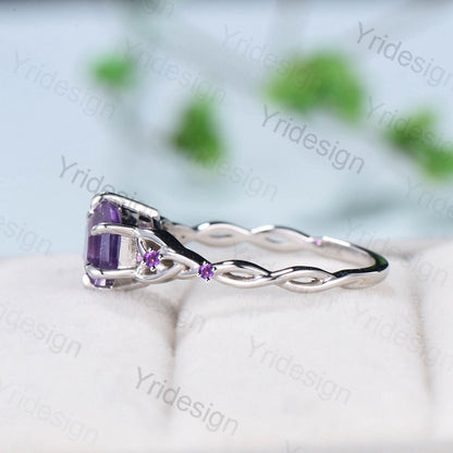Unique Celtic Love Knot Amethyst Engagement Ring Vintage Norse Viking Purple Stone Cluster Wedding Ring For Women Handmade Promise Ring - PENFINE