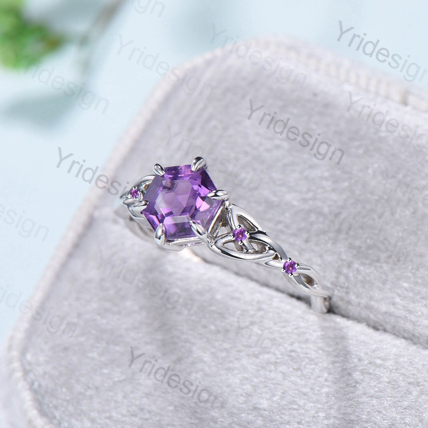 Unique Celtic Love Knot Amethyst Engagement Ring Vintage Norse Viking Purple Stone Cluster Wedding Ring For Women Handmade Promise Ring - PENFINE