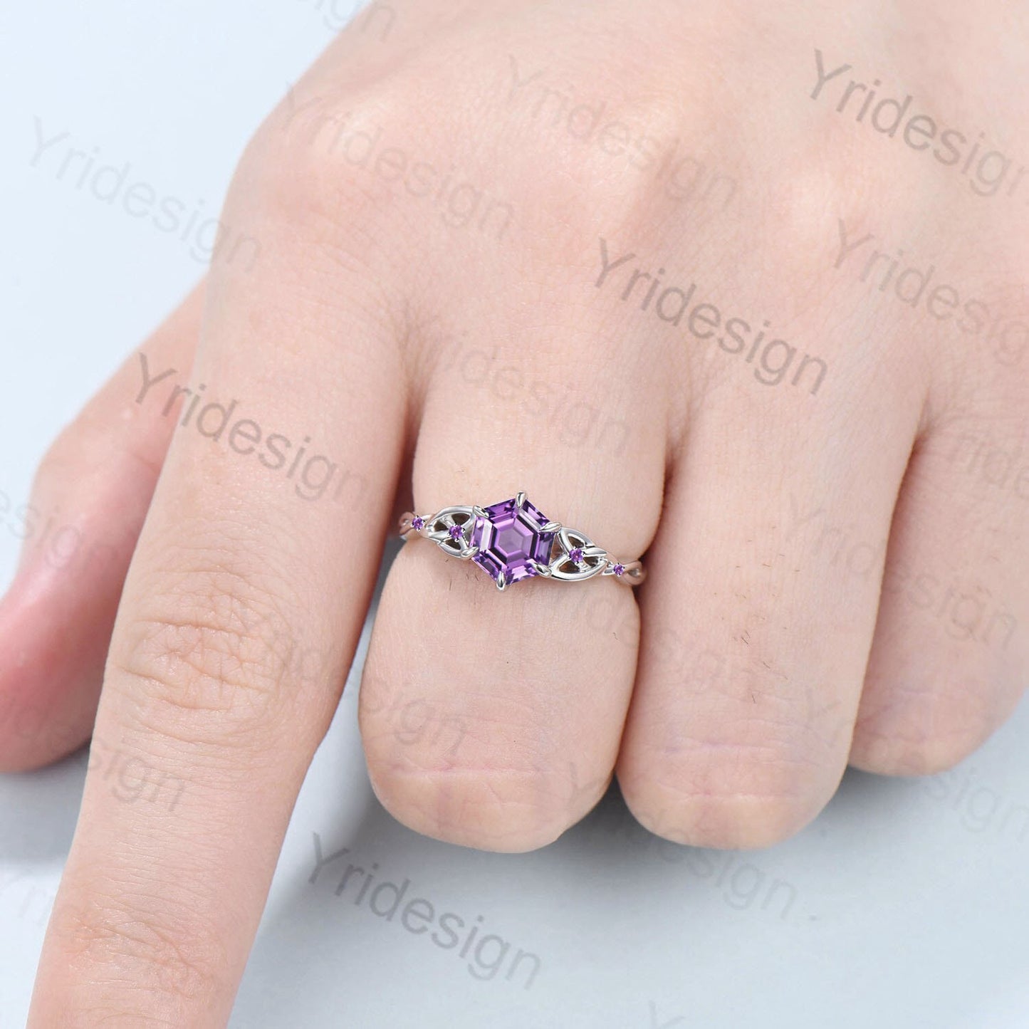 Unique Celtic Love Knot Amethyst Engagement Ring Vintage Norse Viking Purple Stone Cluster Wedding Ring For Women Handmade Promise Ring - PENFINE